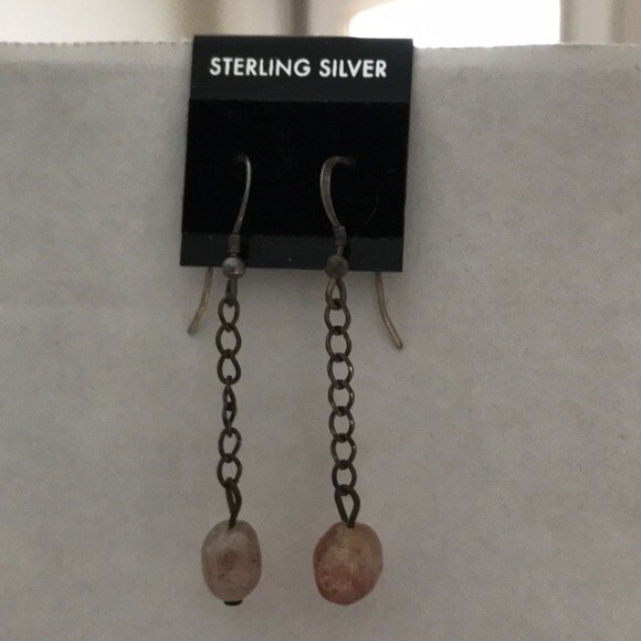 Vintage Handmade Sunstone Sterling Silver Fish Hook Dangle Earrings - Picture 3 of 7